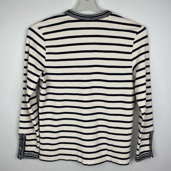 J Crew V-neck Varsity Sweater Cardigan Women's Med Navy White Stripe Nautical - Picture 2 of 12
